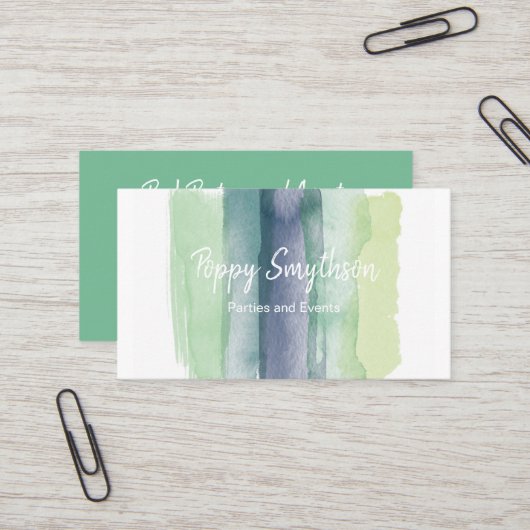 Groene en Navy Blauwe Waterverf Penselen Visitekaartje (Voorkant / Achterkant in situ)
