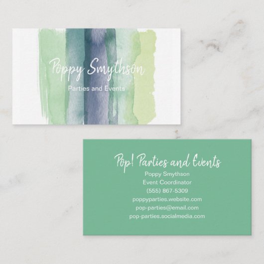 Groene en Navy Blauwe Waterverf Penselen Visitekaartje (Voorkant / Achterkant)