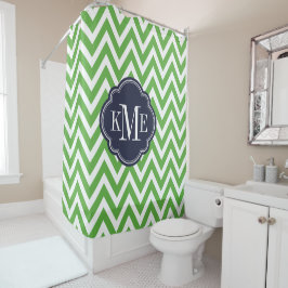 Groene en Navy Chevron Monogram Douchegordijn
