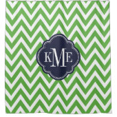 Groene en Navy Chevron Monogram Douchegordijn (Voorkant)