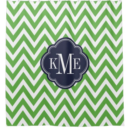 Groene en Navy Chevron Monogram Douchegordijn (Voorkant)