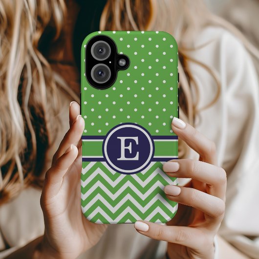 Groene en Navy Preppy Chevron Stippen Monogram Case-Mate iPhone Case