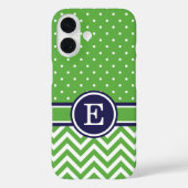 Groene en Navy Preppy Chevron Stippen Monogram Case-Mate iPhone Case (Achterkant)