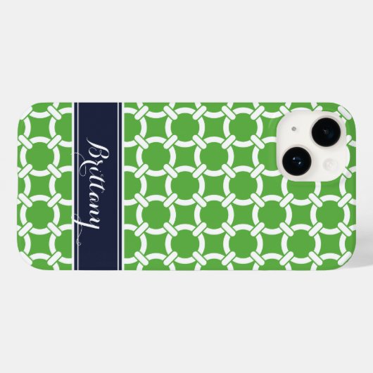 Groene en Navy Preppy Links Monogram Case-Mate iPhone Case (Achterkant (horizontaal))