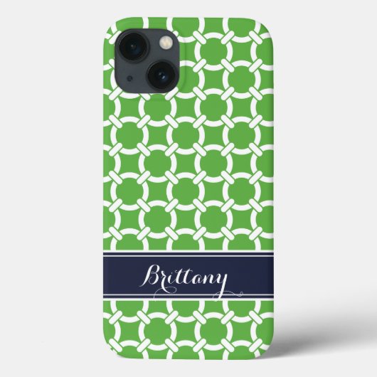 Groene en Navy Preppy Links Monogram Case-Mate iPhone Case (Achterkant)