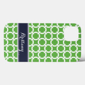 Groene en Navy Preppy Links Monogram Case-Mate iPhone Case (Achterkant (horizontaal))