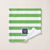 Groene en Navy Stripes Monogram Bad Handdoek (Wasdoekje)