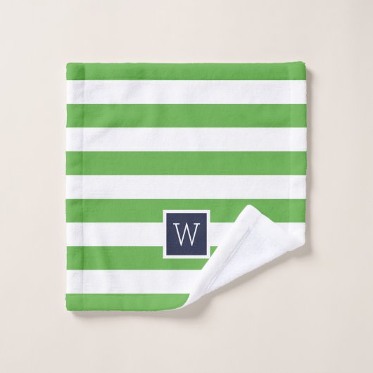 Groene en Navy Stripes Monogram Bad Handdoek (Wasdoekje)
