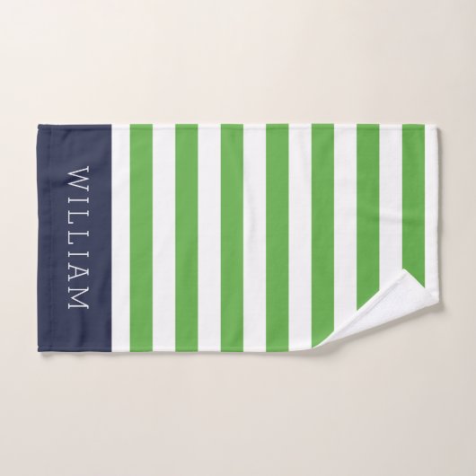 Groene en Navy Stripes Monogram Bad Handdoek (Handdoek)