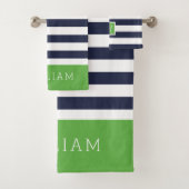 Groene en Navy Stripes Monogram Bad Handdoek (Insitu)