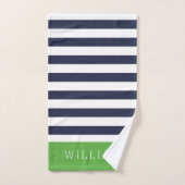 Groene en Navy Stripes Monogram Bad Handdoek (Handdoek)