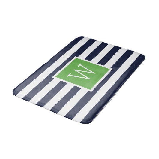 Groene en Navy Stripes Monogram Badmat (Gekanteld)