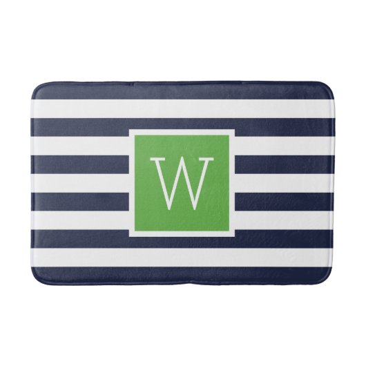 Groene en Navy Stripes Monogram Badmat (Voorkant)