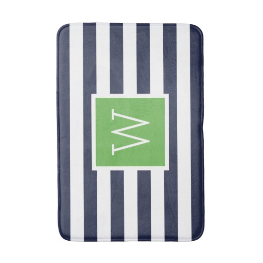 Groene en Navy Stripes Monogram Badmat (Voorkant Verticaal)