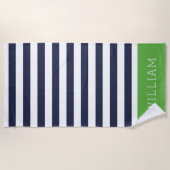 Groene en Navy Stripes Monogram Strandlaken (Voorkant)