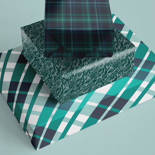 Groene en Navy Tartan Pset met kerst Typografie Inpakpapier Vel