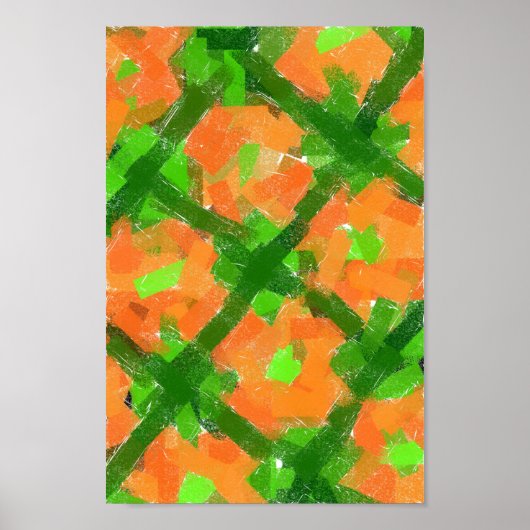 Groene en Oranje Abstracte moderne kunst Poster (Voorkant)