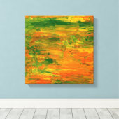 Groene en oranje abstracte schilderkunst canvas afdruk (Insitu (Houten vloer))