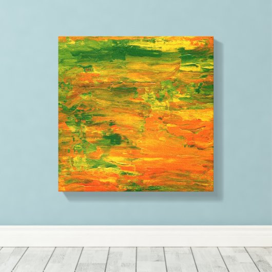 Groene en oranje abstracte schilderkunst canvas afdruk (Insitu (Houten vloer))