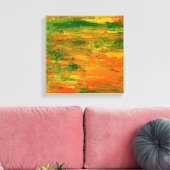 Groene en oranje abstracte schilderkunst canvas afdruk (Insitu (Woonkamer))