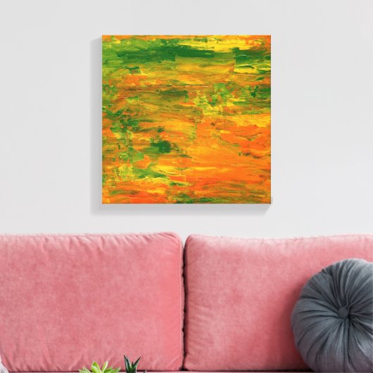 Groene en oranje abstracte schilderkunst canvas afdruk (Insitu (Woonkamer))