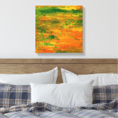 Groene en oranje abstracte schilderkunst canvas afdruk (Insitu (Slaapkamer))