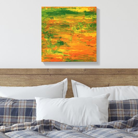 Groene en oranje abstracte schilderkunst canvas afdruk (Insitu (Slaapkamer))
