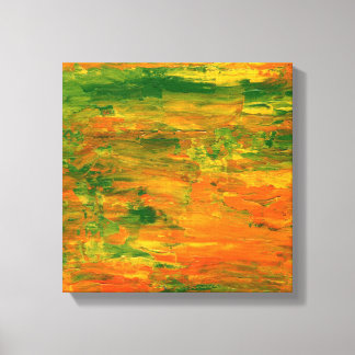 Groene en oranje abstracte schilderkunst canvas afdruk