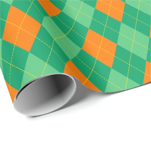 Groene en Oranje Argyle St. Patrick's Day Pattern Cadeaupapier (Rol Hoek)
