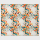 Groene en oranje bladeren cadeaupapier (Vlak)