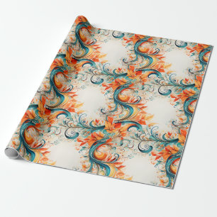 Groene en oranje bladeren cadeaupapier