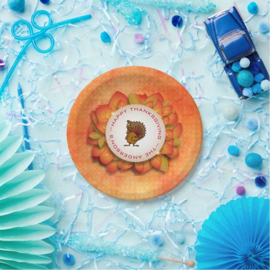 Groene en Oranje bladeren en kalkoen Papieren Bordje (Feest)