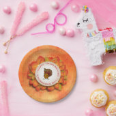 Groene en Oranje bladeren en kalkoen Papieren Bordje (Feest)