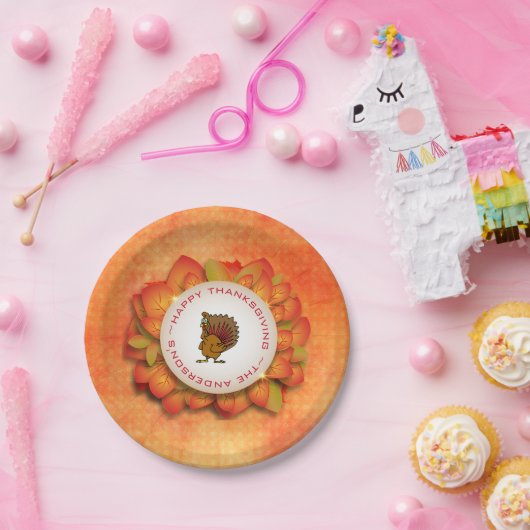 Groene en Oranje bladeren en kalkoen Papieren Bordje (Feest)