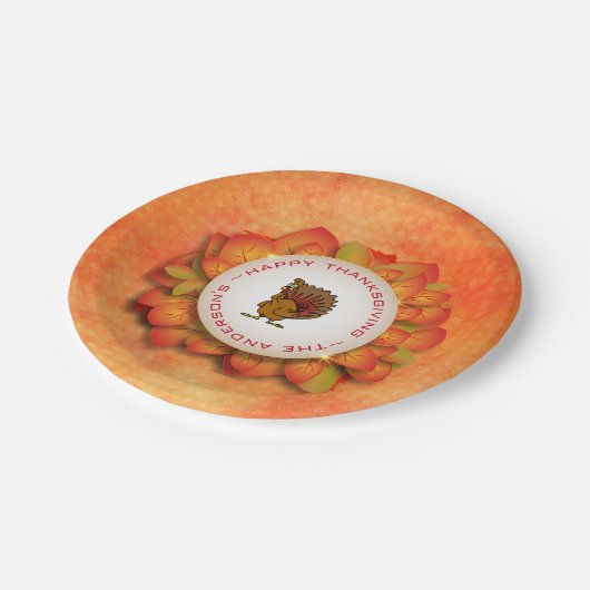 Groene en Oranje bladeren en kalkoen Papieren Bordje (Gekanteld)