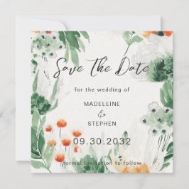 Groene en oranje bloemen bloemen save the date