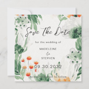 Groene en oranje bloemen bloemen save the date