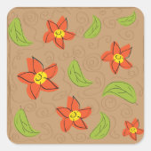 Groene en Oranje bloemen Vierkante Sticker (Voorkant)