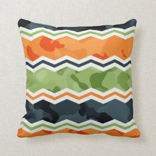 Groene en Oranje Camo Chevron Stripes Kussen