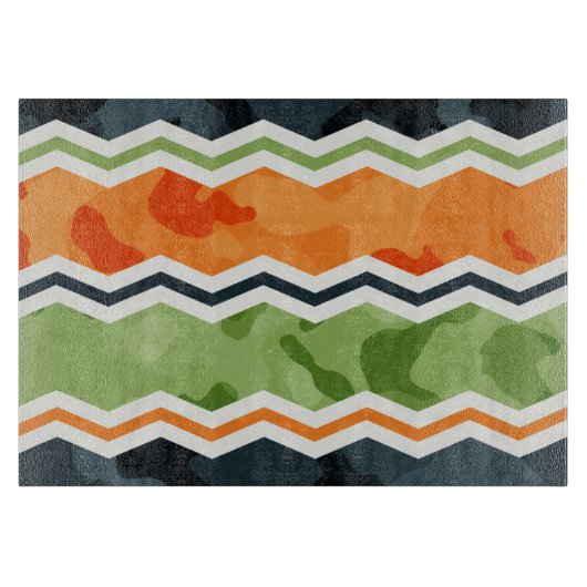 Groene en Oranje Camo Chevron Stripes Snijplank (Voorkant)