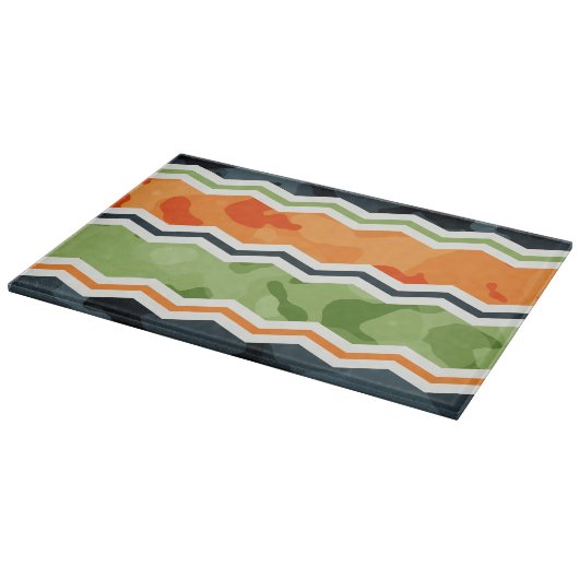 Groene en Oranje Camo Chevron Stripes Snijplank (Hoek)