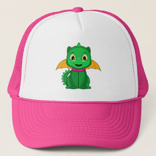 Groene en Oranje Chibi Dragon Trucker Pet (Voorkant)