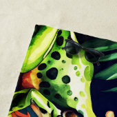 Groene en oranje kikkers op verse bladeren, waterv strandlaken (In situ)