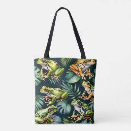 Groene en oranje kikkers tote bag