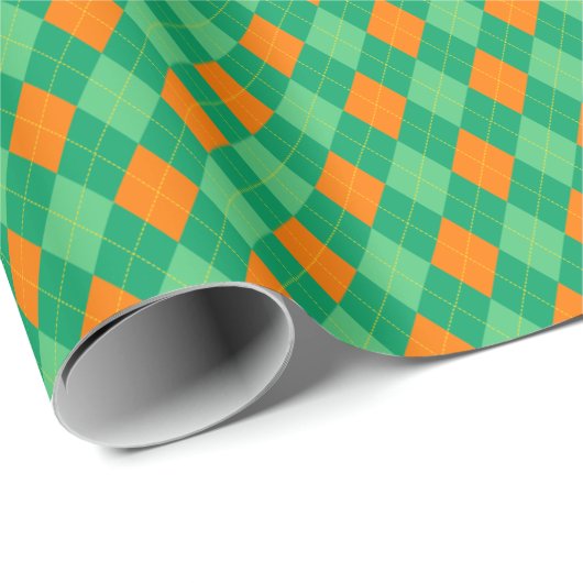 Groene en Oranje kleine Argyle St Patrick's Day Cadeaupapier (Rol Hoek)