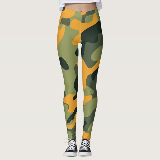 Groene en Oranje legercamouflage Leggings (Voorkant)