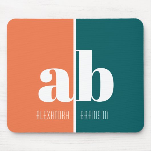 Groene en Oranje minimalistische monogramnaam en - Muismat (Voorkant)