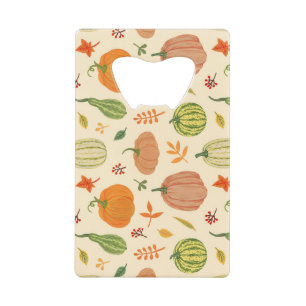 Groene en oranje pompoenen, naadloos patroon. creditkaart flessenopener