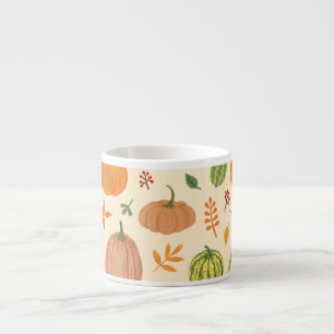 Groene en oranje pompoenen, naadloos patroon. espresso kop