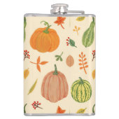 Groene en oranje pompoenen, naadloos patroon. heupfles (Achterkant)